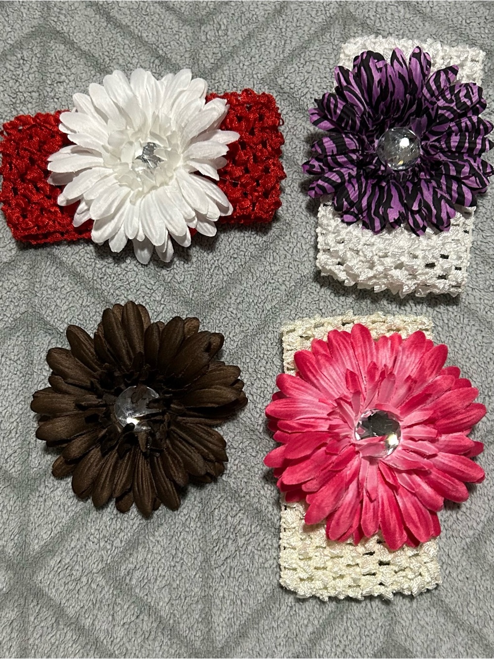 Girls Flower Headbands - White, Red, Purple, Brown, Pink